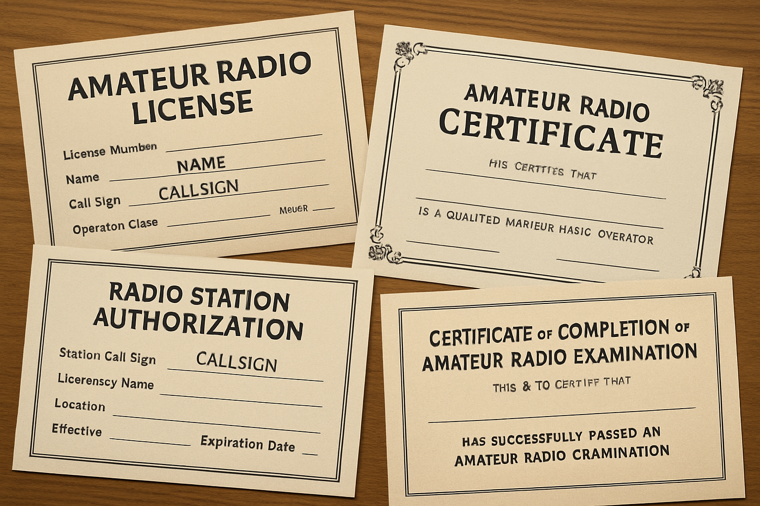 Documentos e certificados de radioamadorismo em destaque