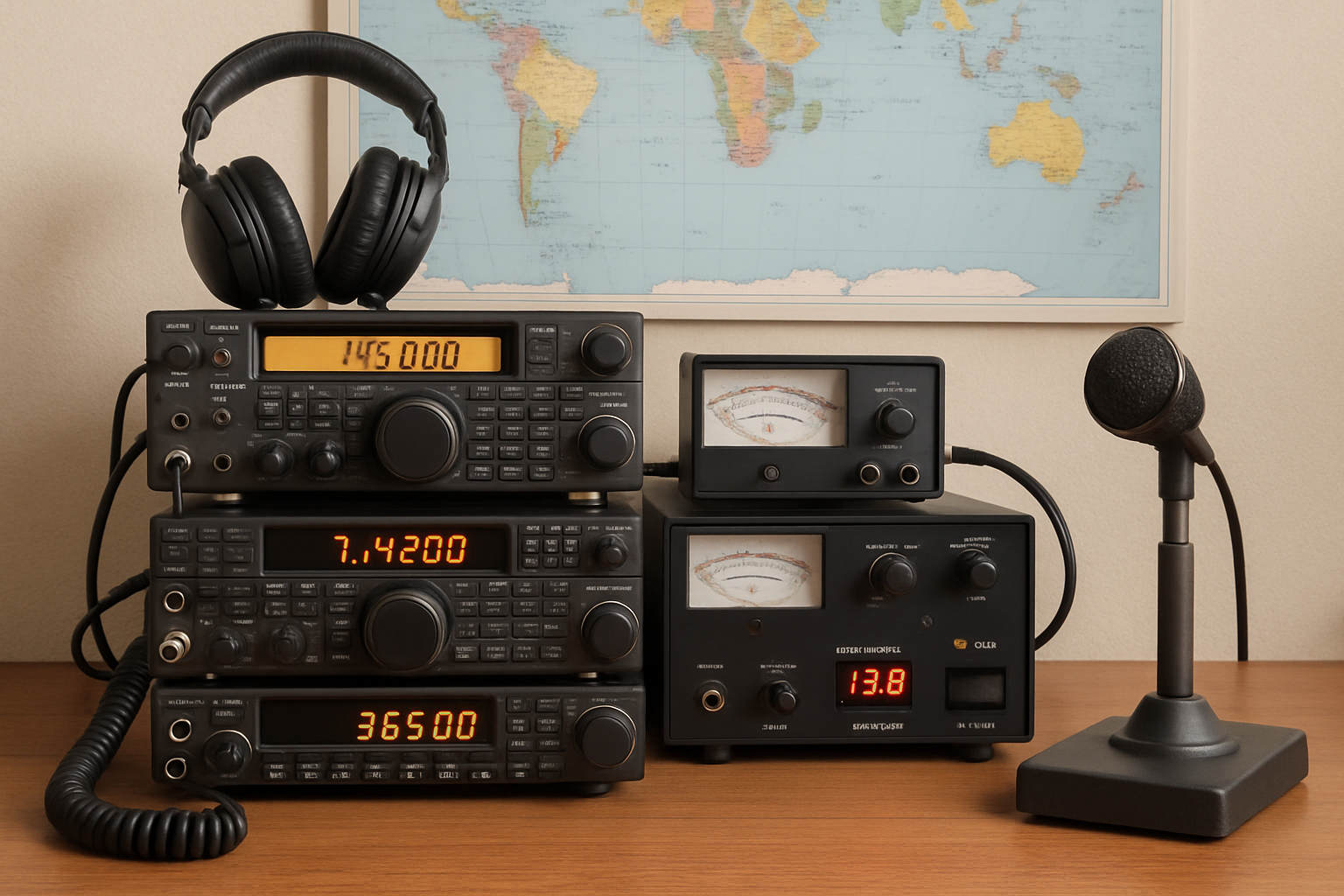 Equipamentos de radioamador montados em estação doméstica